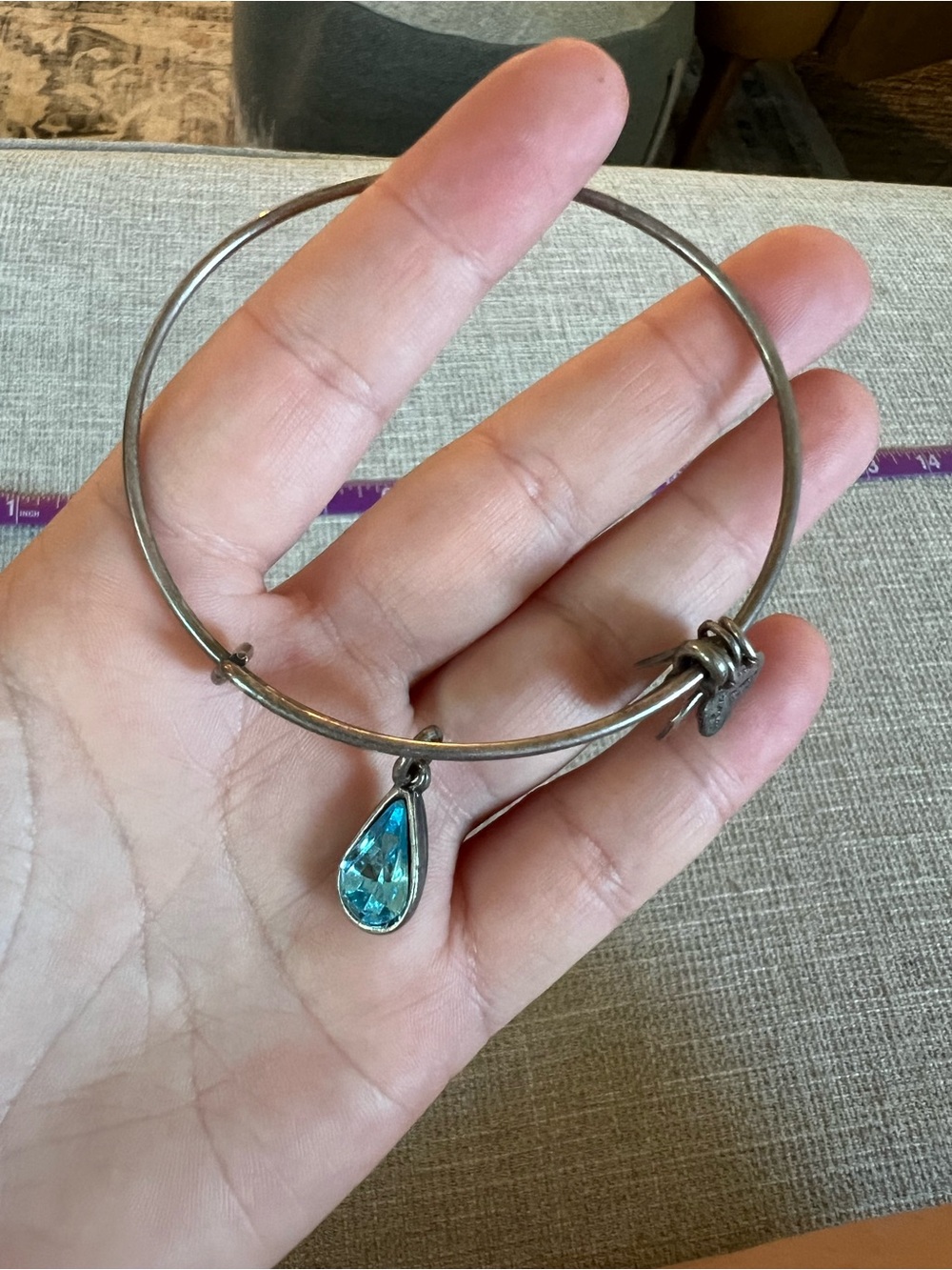Alex and Ani Silver-Tone Bangle with Aqua Teardrop Charm